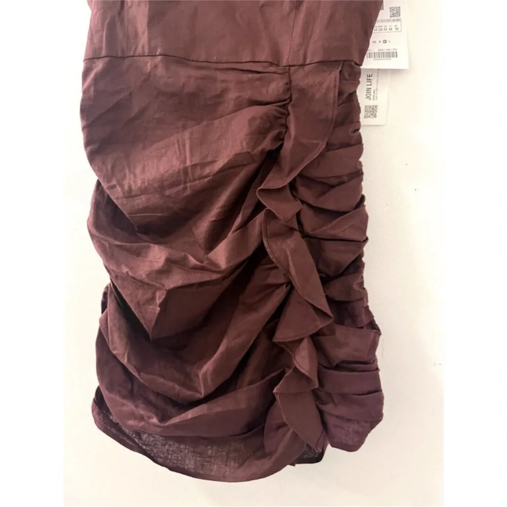 Zara Draped Mini Ruching Ruffle Dress Rhinestone Chain M - Picture 3 of 4